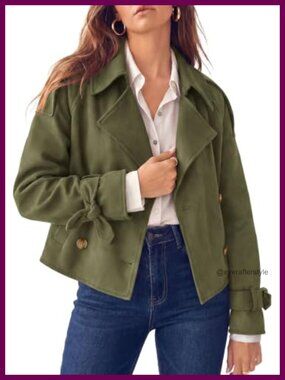 Faux Suede Cropped Trench Coat Double Breasted Jacket